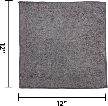 - All-Purpose Microfiber Terry Cleaning Towels - Commercial Grade, Highly Absorbent, Lint-Free, Streak-Free, Kitchens, Bathrooms, Offices, 300Gsm, 12In X 12In, Grey (12-Pack)